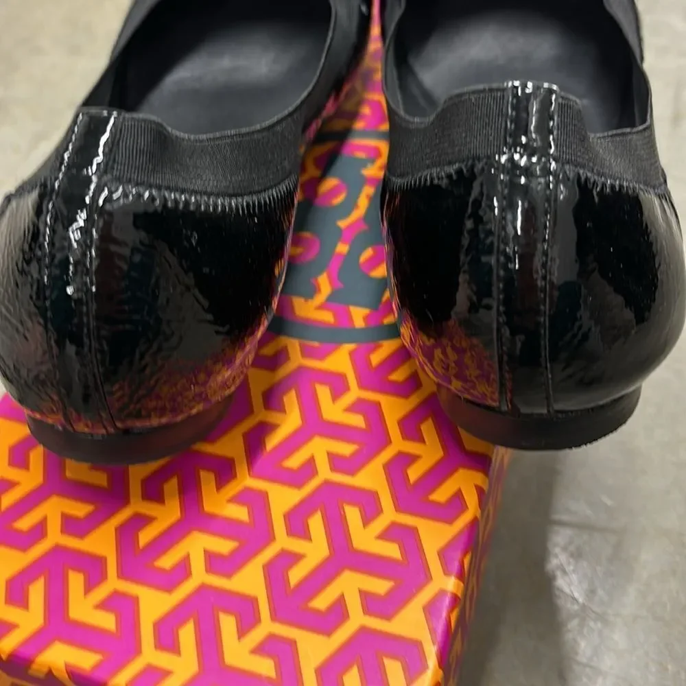 Tory Burch Caroline Naplak  Elastic Leather Slip On Ballet Flats in Black 9.5